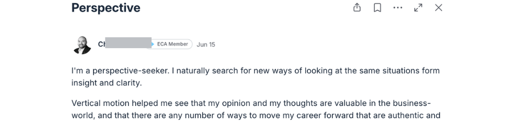 Written testimonial from an ECA member