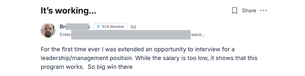 Written testimonial from an ECA member