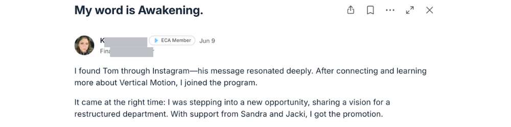 Written testimonial from an ECA member