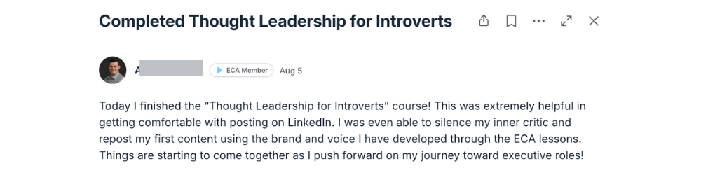 Written testimonial from an ECA member