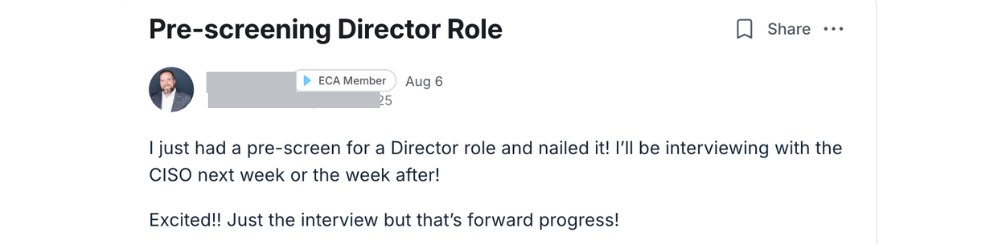 Written testimonial from an ECA member