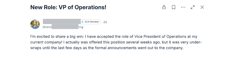 Written testimonial from an ECA member