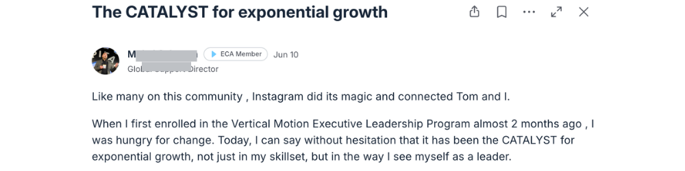 Written testimonial from an ECA member