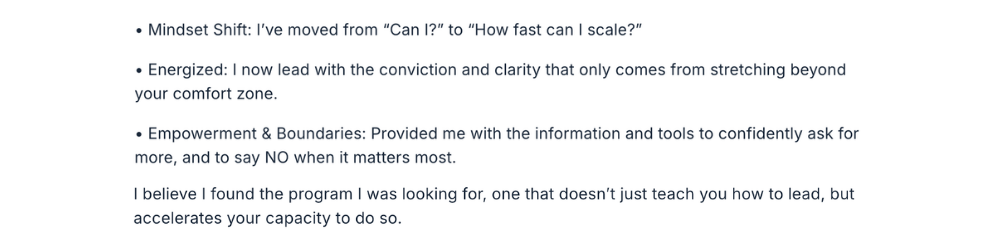 Written testimonial from an ECA member