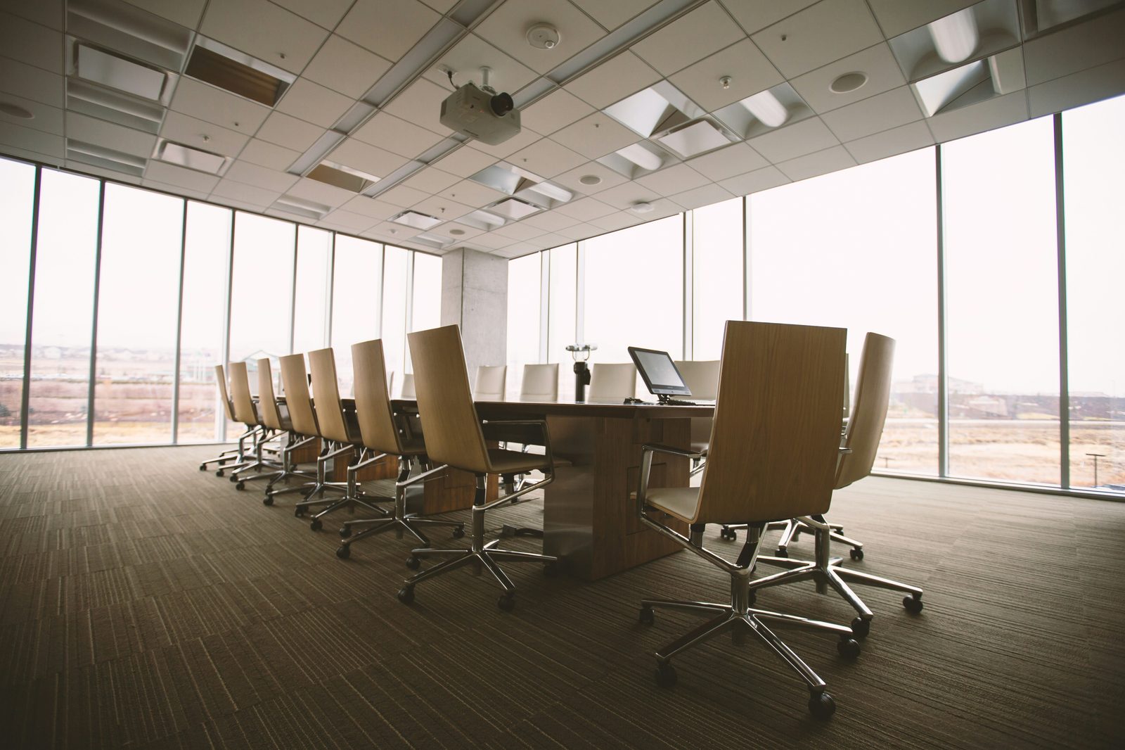 An executive boardroom with a view