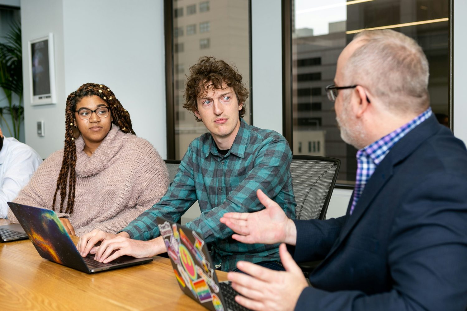 A leadership team in a working discussion