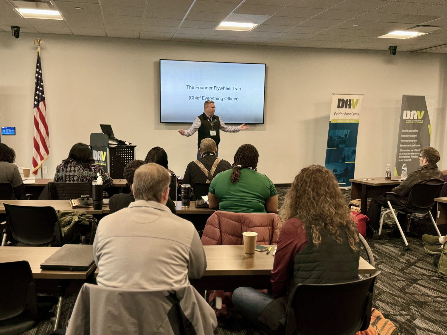 Tom Cox presenting to an audience
